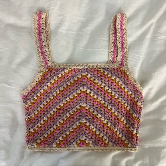 forever 21 Crop Top Grannycore Granny Square Nwt Festival Boho - Picture 1 of 6